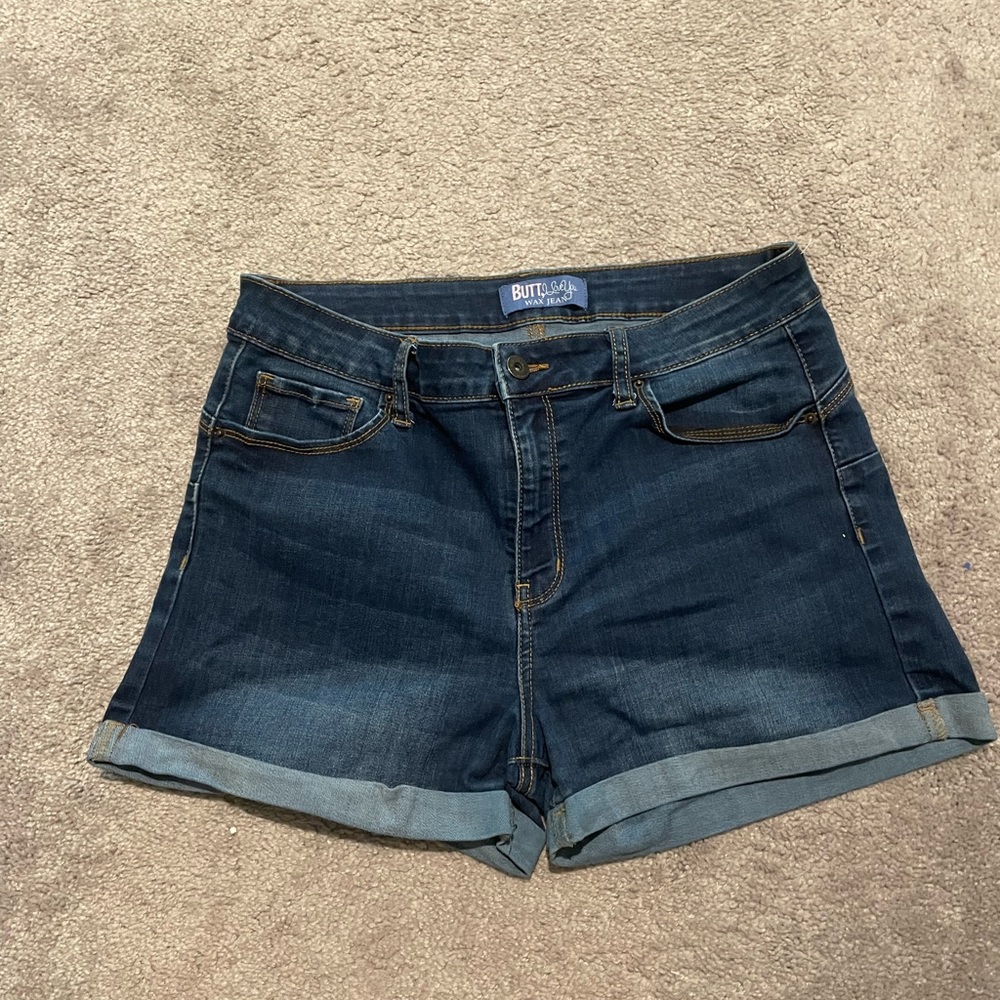 Women’s juniors size large blue jean shorts from Wax Jean, Butt I Love You